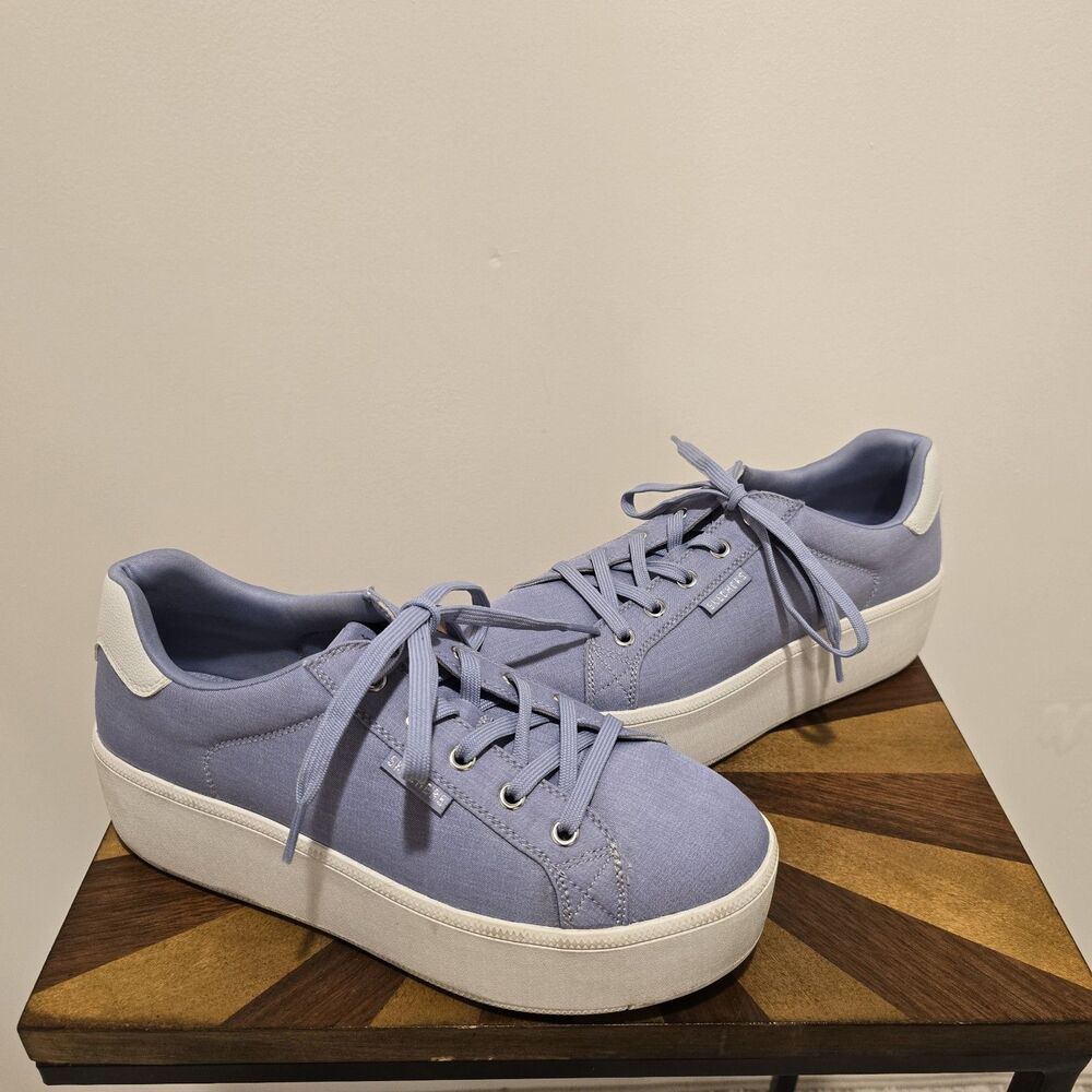 Skechers Plateau Chambray Lace Up Platform Sneakers Shoes Periwinkle 10 Womens